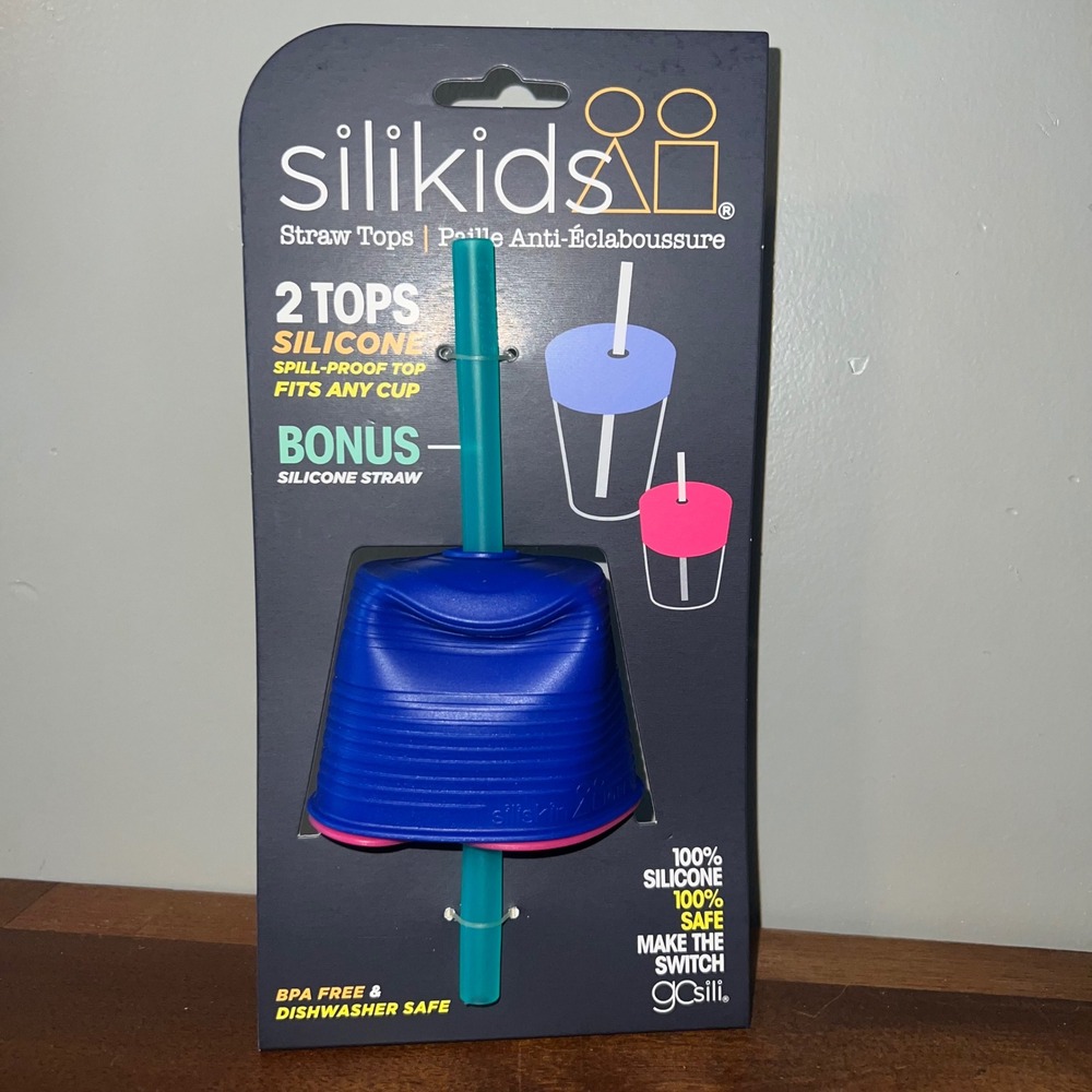 Silikids Siliskin Straw Tops Kids Blue Pink Silicone Spill Proof 2pk Bonus Straw